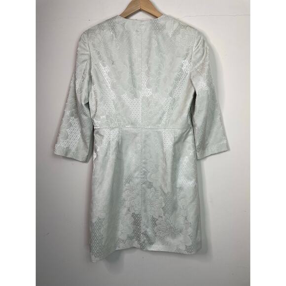 Talbots Shimmery Champagne Ivory Silver Floral Jacquard Long Line Jacket Size 8 - Picture 5 of 8